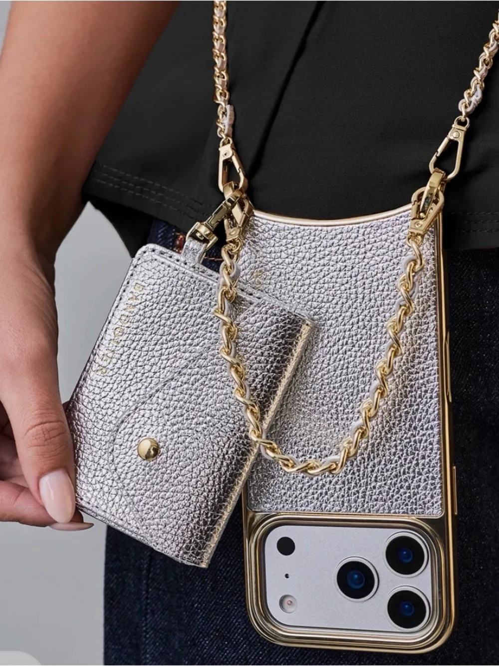 Bandolier Silver & Gold Leather Crossbody magnetic WALLET ONLY.